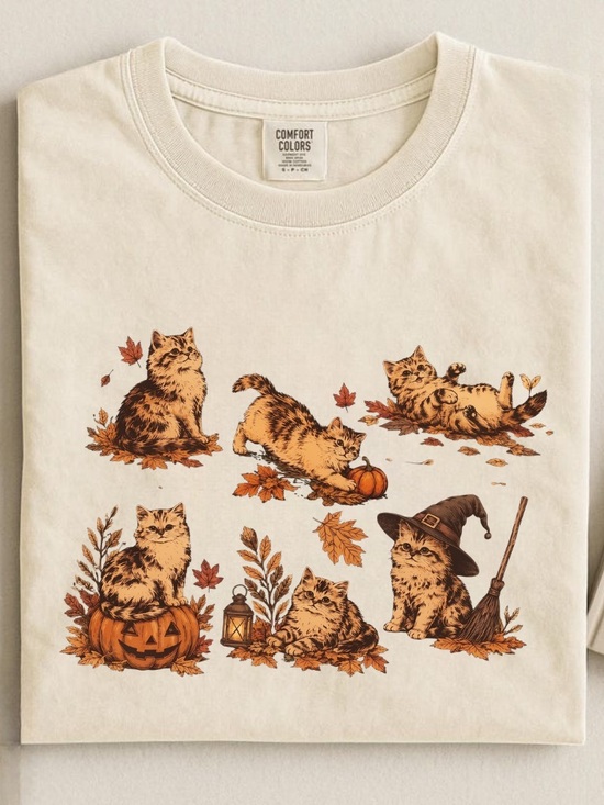 Comfort Colors Tops - Comfort Colors Autumn Fall Orange Cats Cozy Vintage Graphic Tee